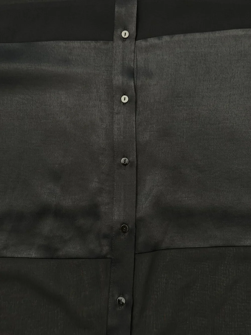 NWOT Zara Woman Mixed Media Semi-Sheer Satin Panel Button Up Long Sleeve Black M